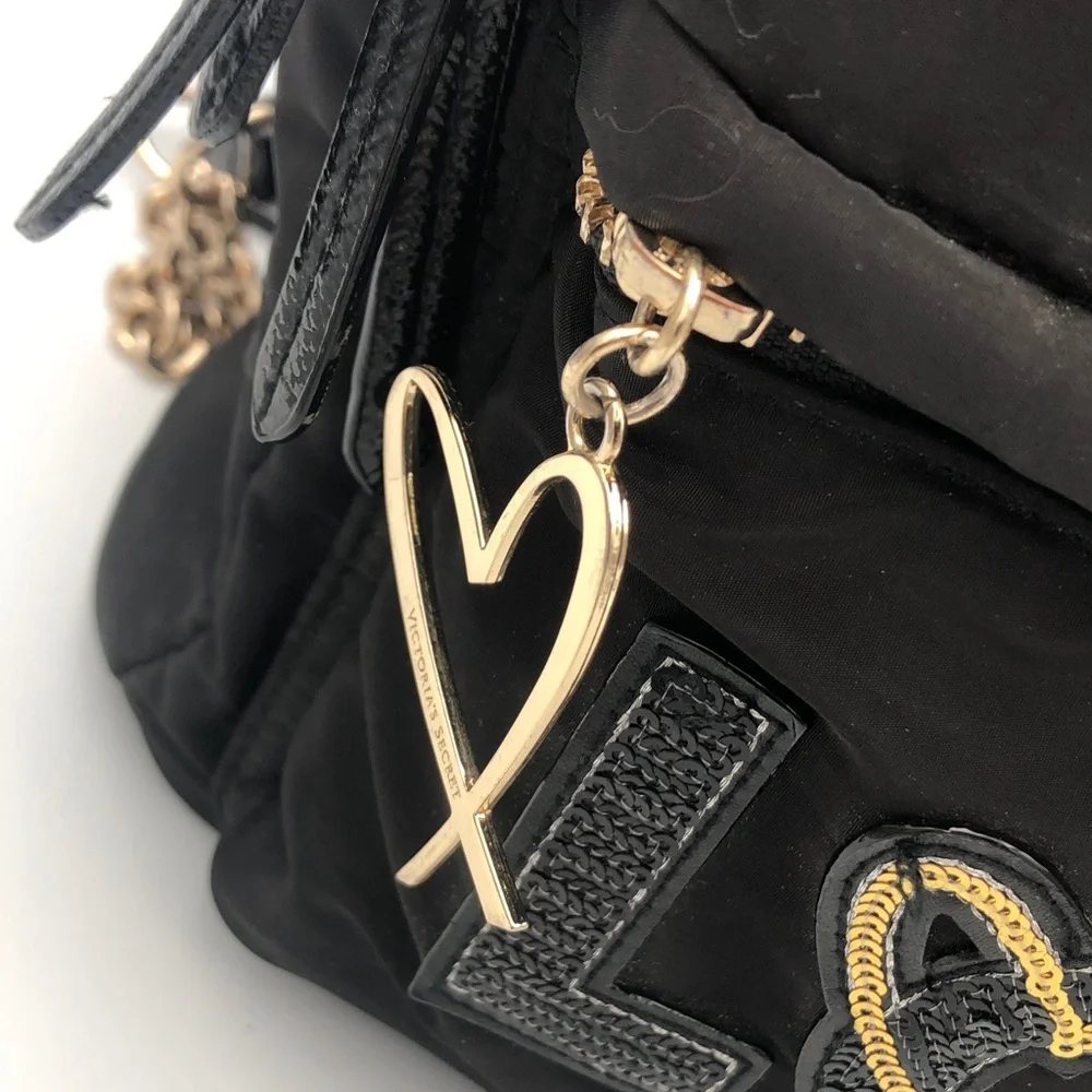 Victoria's Secret Black Backpack with Gold Embellishments Hearts & Wings - Picture 3 of 11